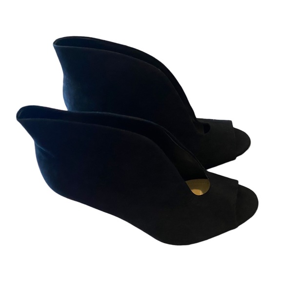 SCHUTZ WOMENS SUEDE PEEP TOE BOOTIE WITH FRONT SLIT BLACK 7.5 - Picture 4 of 10